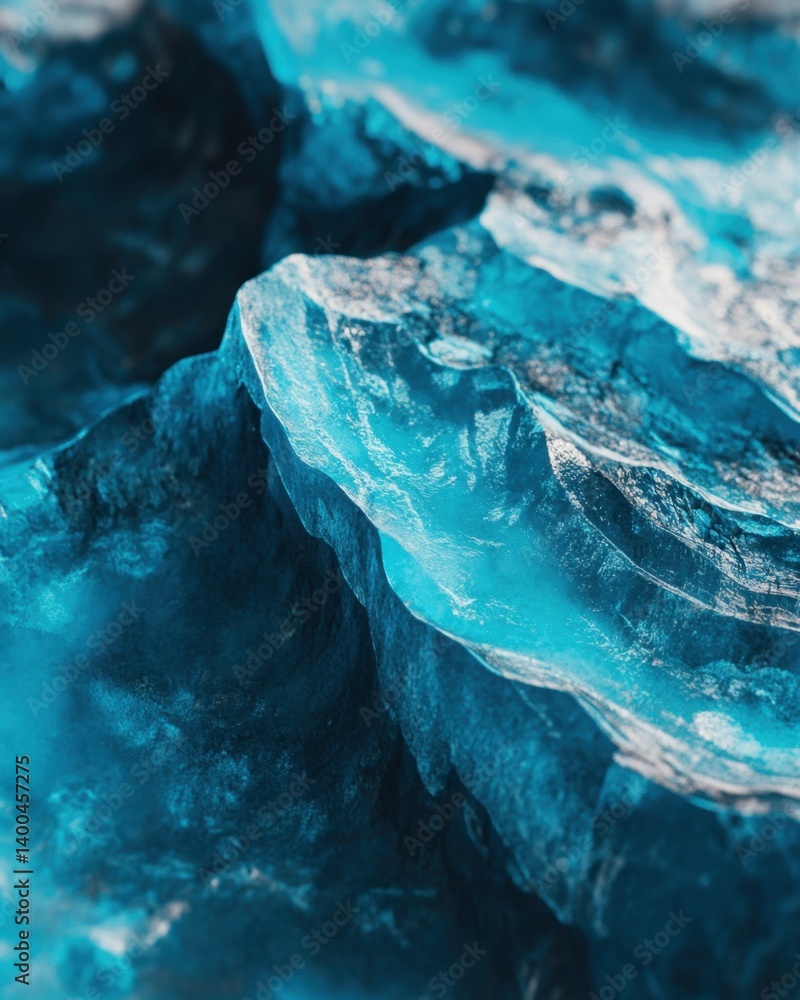 Poster captivating close up of abstract blue ice formation with textured surface and striking visual depth