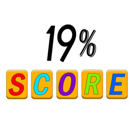 Nineteen percent score sign illustration with different colors on white background.