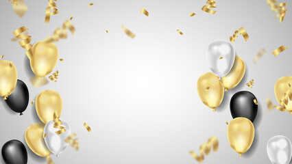 birthday balloons and gold confetty vector