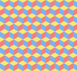 A brightly colored geometric cube pattern with a touch of pastel. A clean and neat look that is suitable for digital designs, wallpapers, and modern-retro style decorative elements.