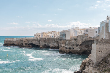 Coastal View of Polignano a Mare, Puglia. Cliffs and Blue Sea