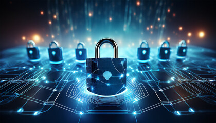 global network security padlocks on a glowing network symbolizing cybersecurity and data protection digital safety internet security