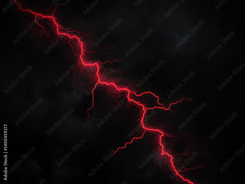 Poster striking red lightning bolt against a dark ominous sky creating a dramatic and powerful visual effec