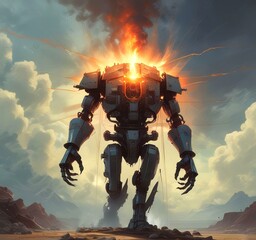 Fototapeta premium Illustration of robotic hero.