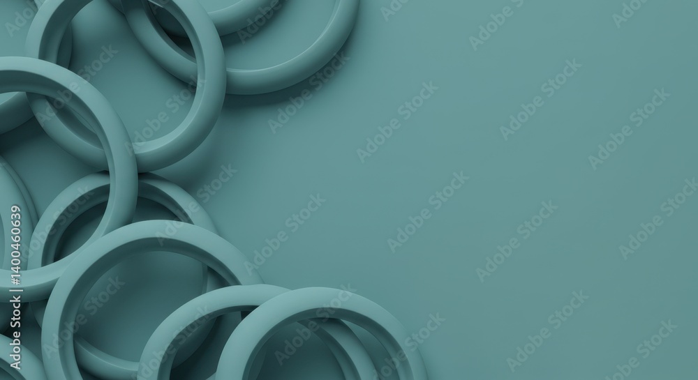 Poster abstract teal rings background design: interlocking circles pattern on a solid teal surface