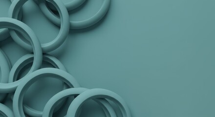 Fototapeta premium Abstract Teal Rings Background Design: Interlocking Circles Pattern on a Solid Teal Surface