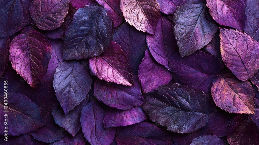 Poster colorful arrangement of purple leaves creating a textured background in an artistic display highligh