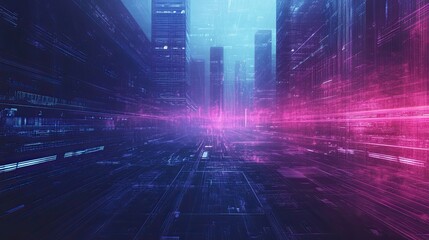 Abstract Metropolis: Vibrant Cityscape with Futuristic Glowing Lines