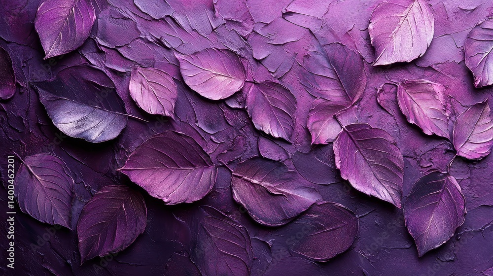Poster colorful arrangement of purple leaves creating a textured background in an artistic display highligh