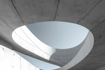 Minimalist curved concrete structure in circular formation under open sky, showcasing modern architectural design with clean lines and negative space.