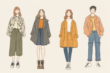 Fototapeta premium Explore stylish outfits for teens with minimalistic illustrations showcasing trendy fashion ideas