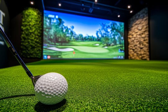Indoor golf simulator with realistic course projection