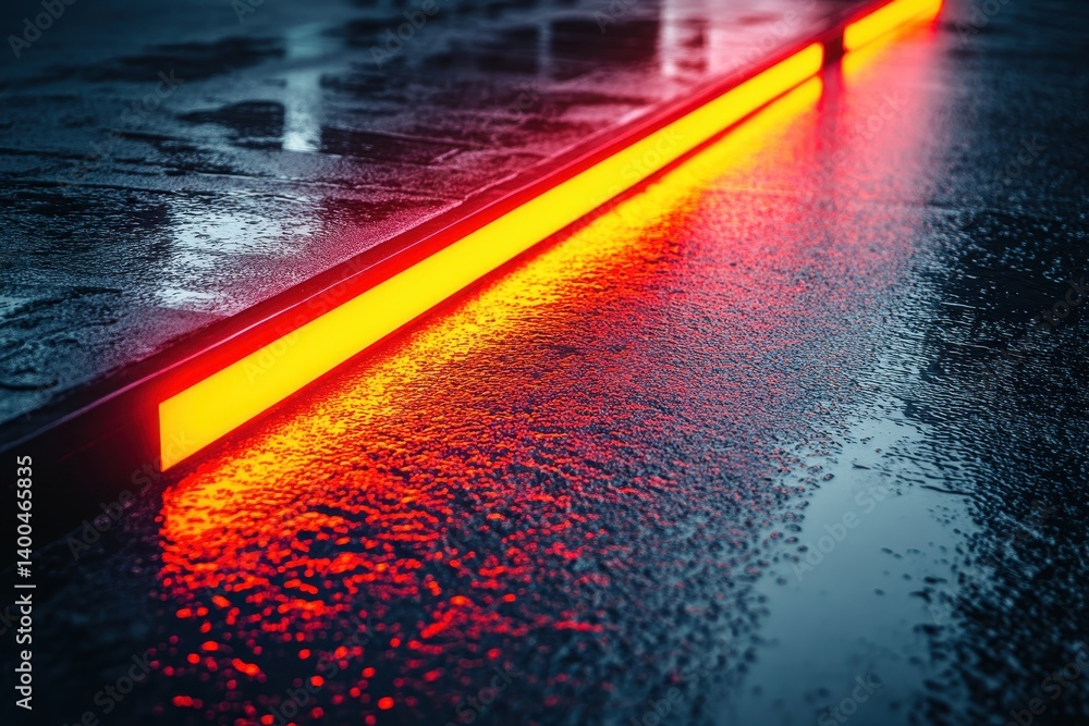 Poster Puddles reflecting clouds and sunlight on a wet surface after rain at sunset in an urban environment