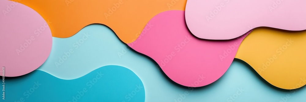 Poster Colorful minimalist label sticker shapes displayed on a vibrant background with rounded abstract forms ready for customization and design applications