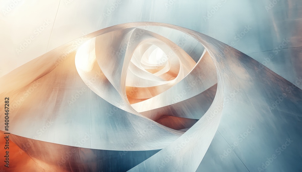 Poster Geometric abstract structure with overlapping shapes and shades of blue in a modern architectural setting