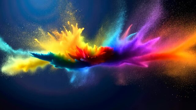 Holi color paint splatter powder festival explosion burst powder wide background, wallpaper Stylish 16:9.