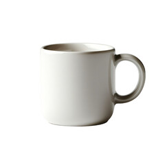 Matte white ceramic mug, isolated on transparent background. Perfect for branding mockups, product presentation, and promotional materials. Minimalist aesthetic.