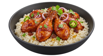 Isolated Chicken Drumsticks on Rice