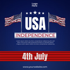 4th July USA Independence Day Post with American Flags