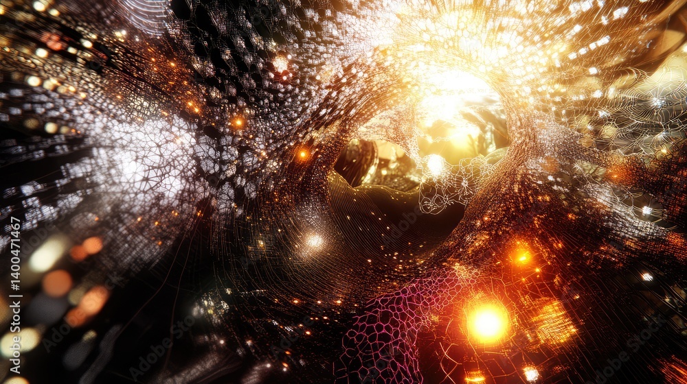 Poster ai-inspired abstract digital mesh with glowing nodes and large open area for text