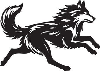 Running Wolf Silhouette Vector – Bold Black Wild Animal Illustration for Logos or Prints

