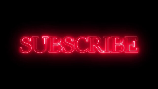 Glowing neon text subscribe button animation. Subscribe Text Animation, 3D Subscribe Videos. Social media follow up text effect subscribe now neon on black background. poster banner sign symbol .