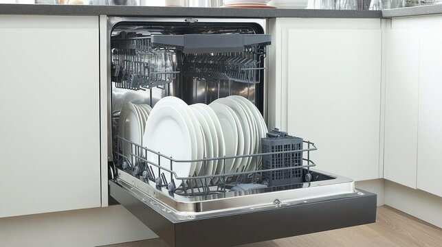 Dishwasher full of clean dishes