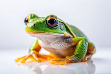 Obraz premium Happy Tree Frog Panoramic Stock Photo: Skeptical Amphibian on White Background