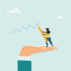 Obraz premium Help to achieve success in business, help to achieve success with ascending graph. Vector illustration. 