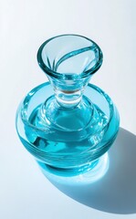 Elegant Glass Decanter with Turquoise Liquid on a Light Background