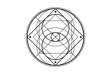 Vesica Piscis, Sacred Geometry, mystical third eye geometric logo design. Occult Emblem of Providence, All seeing eye protection, luck, magic. God eye masonic sign isolated on white background