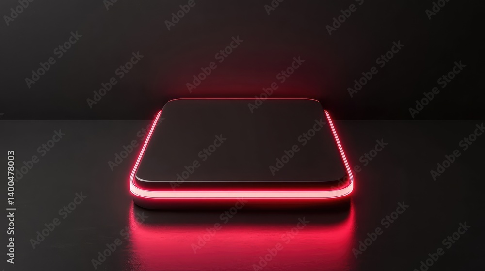 Poster minimalist d tech surface with glowing edges and shadows, perfect copy space in the center