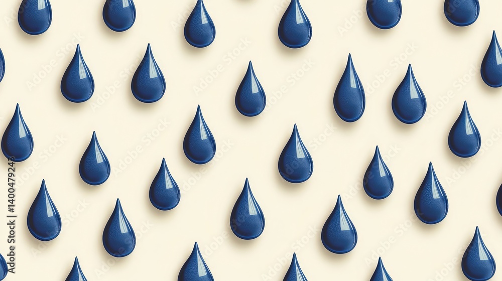 Poster seamless raindrop pattern in blue tones on a soft background, gentle weather-inspired design with co