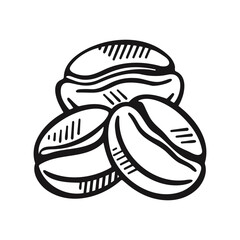 Outline coffee beans icon. Isolated doodle vector illustration on white background. Simple design element for menu, logo, cafe, banner, packaging