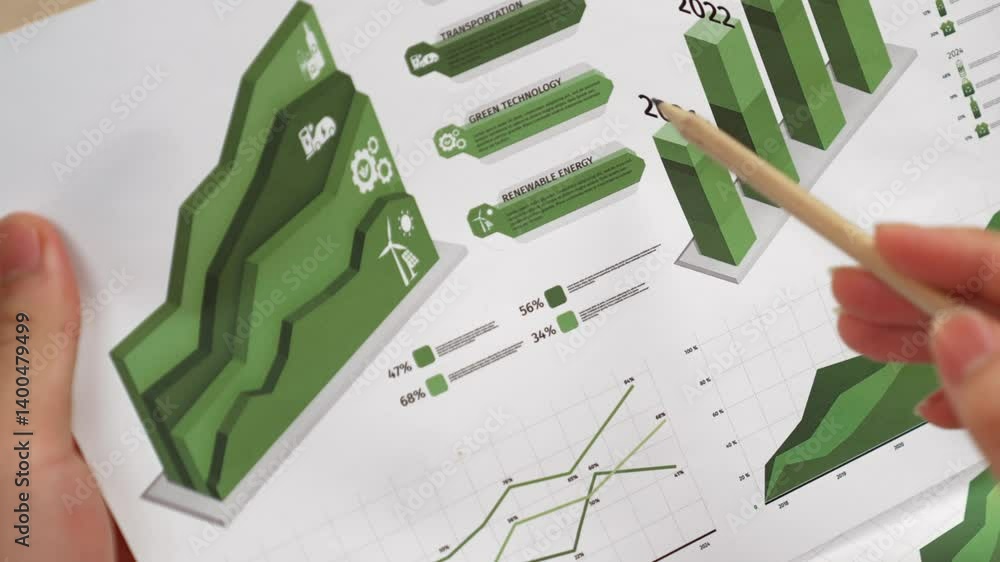 Poster businessman focus about using alternative energy making eco building in company, analyze green power