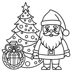 Christmas Tree with Santa Claus Gifts Fun children Coloring Page book for Kids Christmas Activity Book , Happy Merry Christmas festive Coloring book