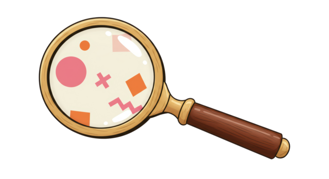 Isolated Magnifying Glass with Shapes - Powered by Adobe