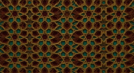 Intricate Golden and Teal Islamic Geometric Pattern Design Background Texture