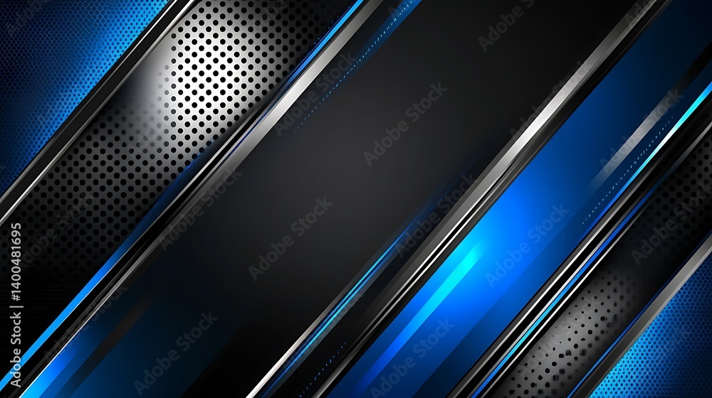 Poster a modern abstract background featuring a blend of black and metallic blue tones with sleek diagonal 