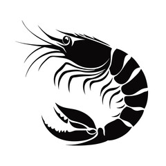 Black silhouette shrimp icon. Simple design element, vector illustration