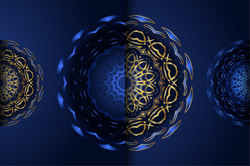 Decorative mandala geometry with triangles and circles in radiant blue and gold tones


