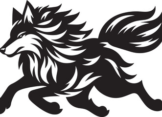 Running Wolf Silhouette Vector – Bold Black Wild Animal Illustration for Logos or Prints

