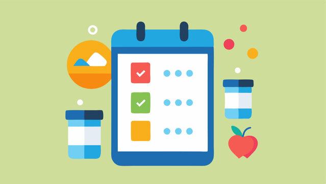 Daily Reminders An illustration of a smartphone calendar displaying daily reminders for meals workouts and hydration with colorful icons to represent each activity.
