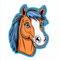 Cheerful Cartoon Horse Portrait with Chestnut Coat and Blue Mane