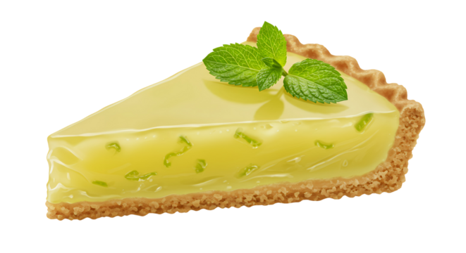 Key Lime Pie Slice with Mint Garnish on Transparent Background