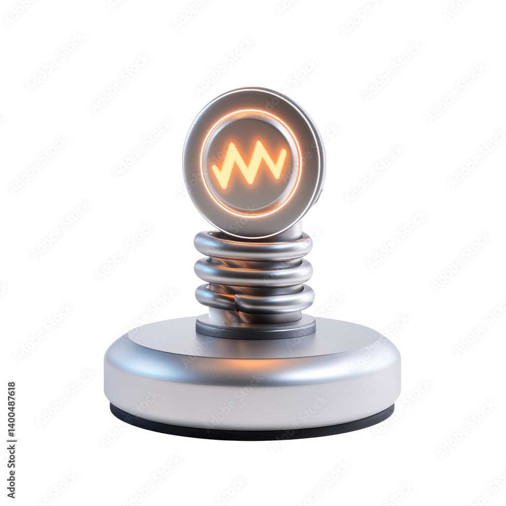 Poster futuristic metal object with neon light and coil design for modern tech usage