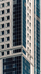 many windows and walls facade of a modern skyscraper without people