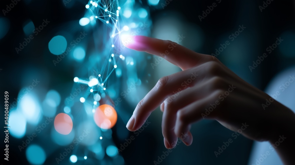 Aufkleber exploring digital connections with a fingertip in a modern technological environment