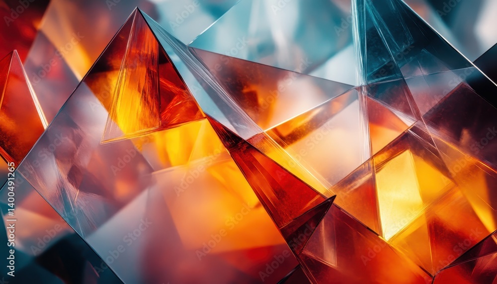 Fototapete Layers of translucent geometric shapes create a stunning display of colors and reflections in an abstract composition that captivates the viewer