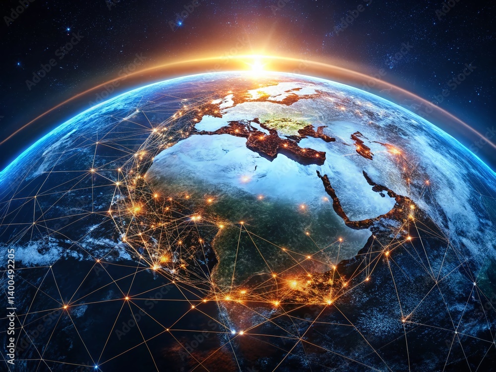 Poster global data network: earth's illuminated network of connections